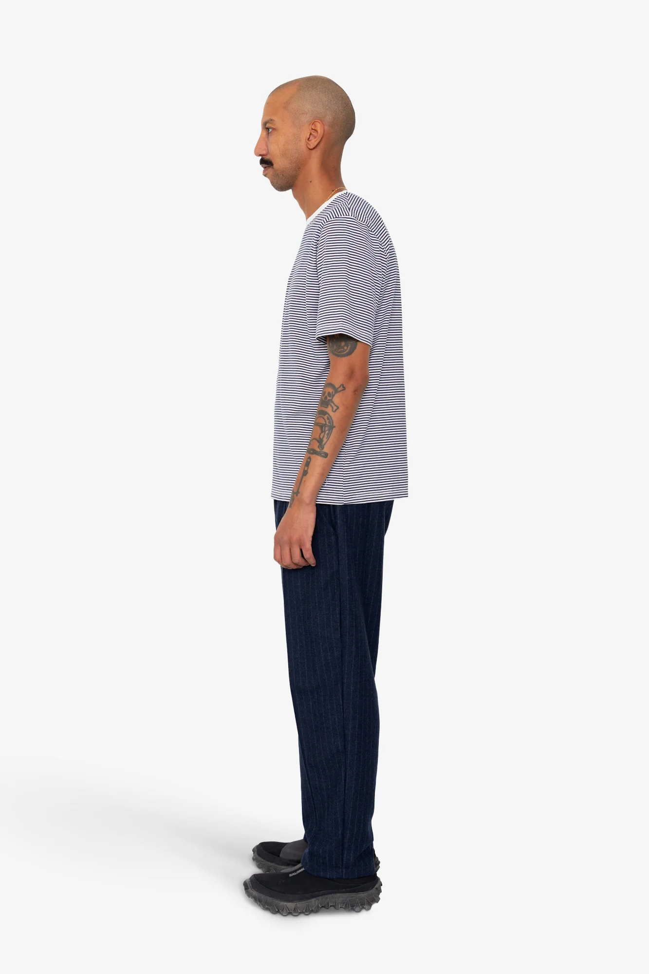 1x1 Striped T-Shirt - Bright Navy / Ecru - Image 4