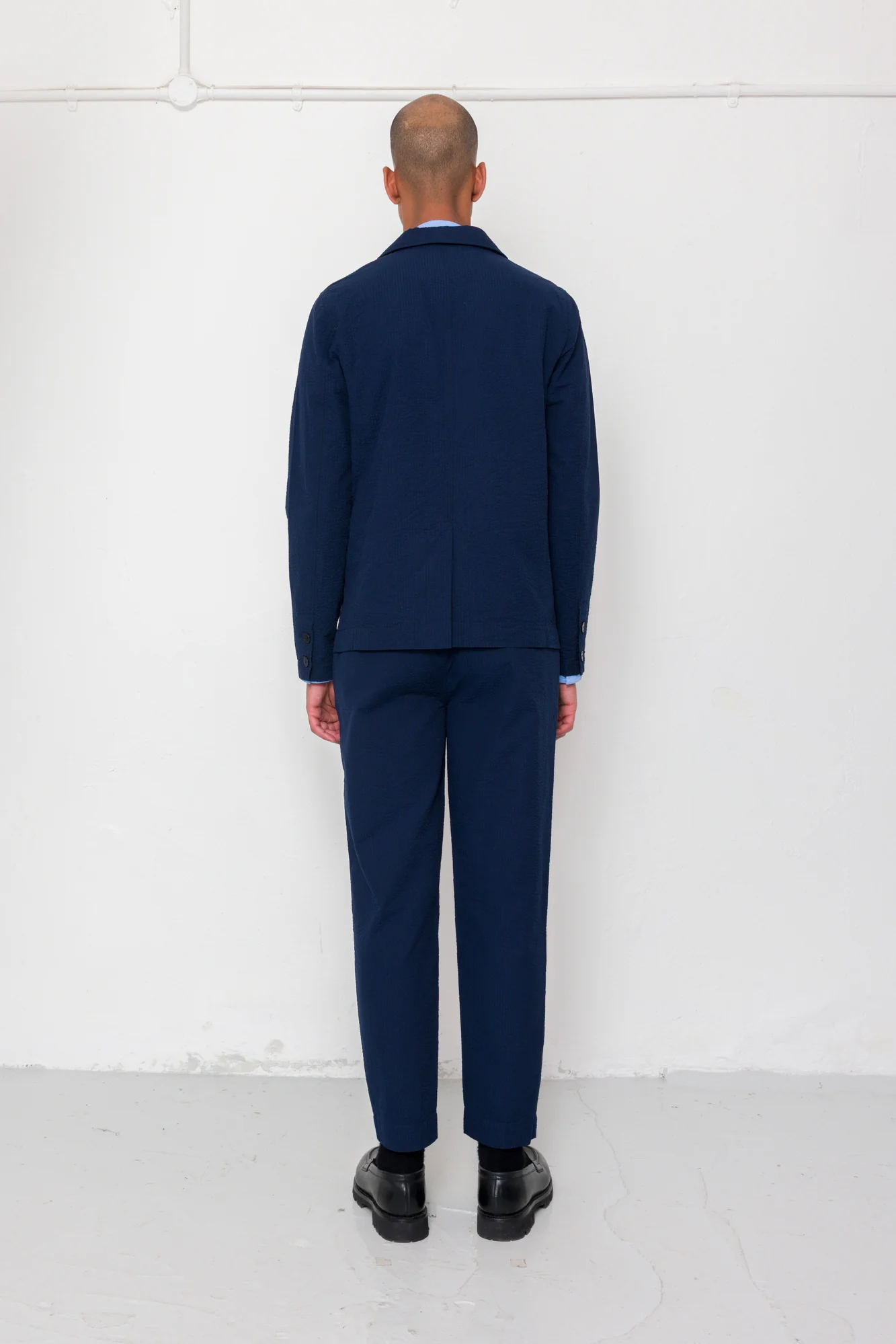 Assembly Suit Trouser - Navy Crinkle Stripe - Image 10