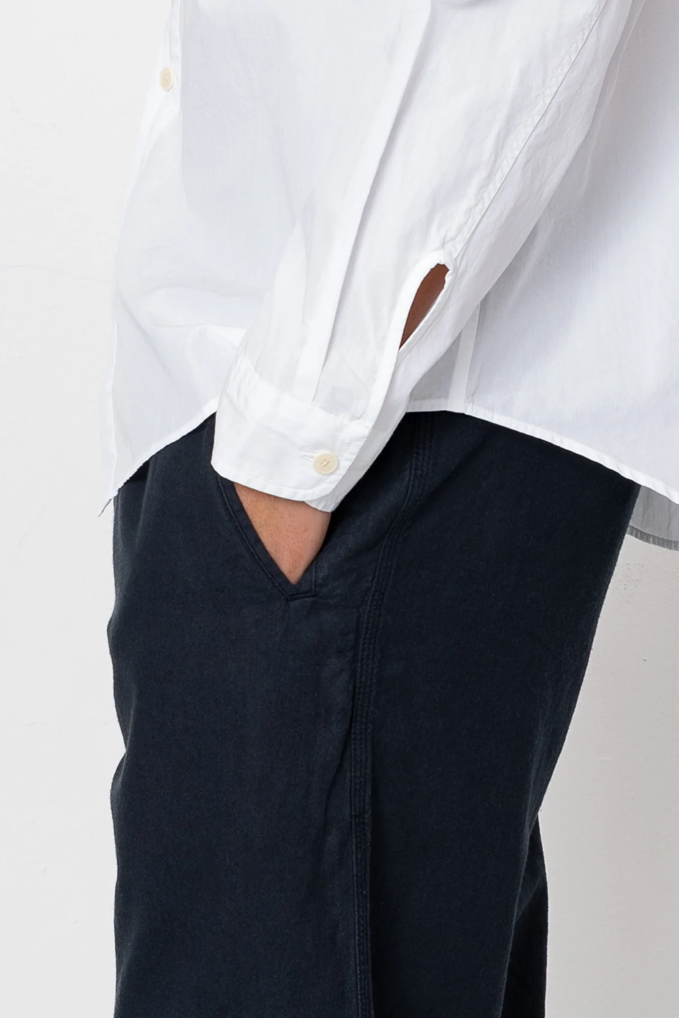 Drawcord Assembly Pant - Black Cotton Linen - Image 3
