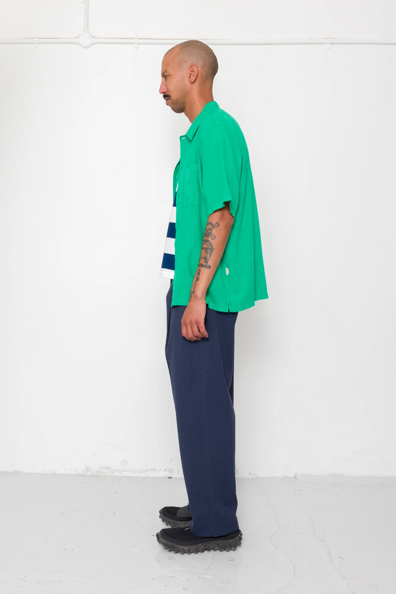 Drawcord Loose Trousers - Navy Seersucker - Image 4