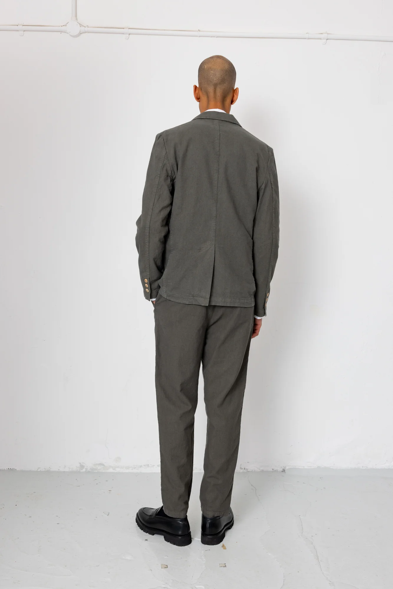 Fixed Waistband Cotton Linen Trouser - Dark Sage - Image 4