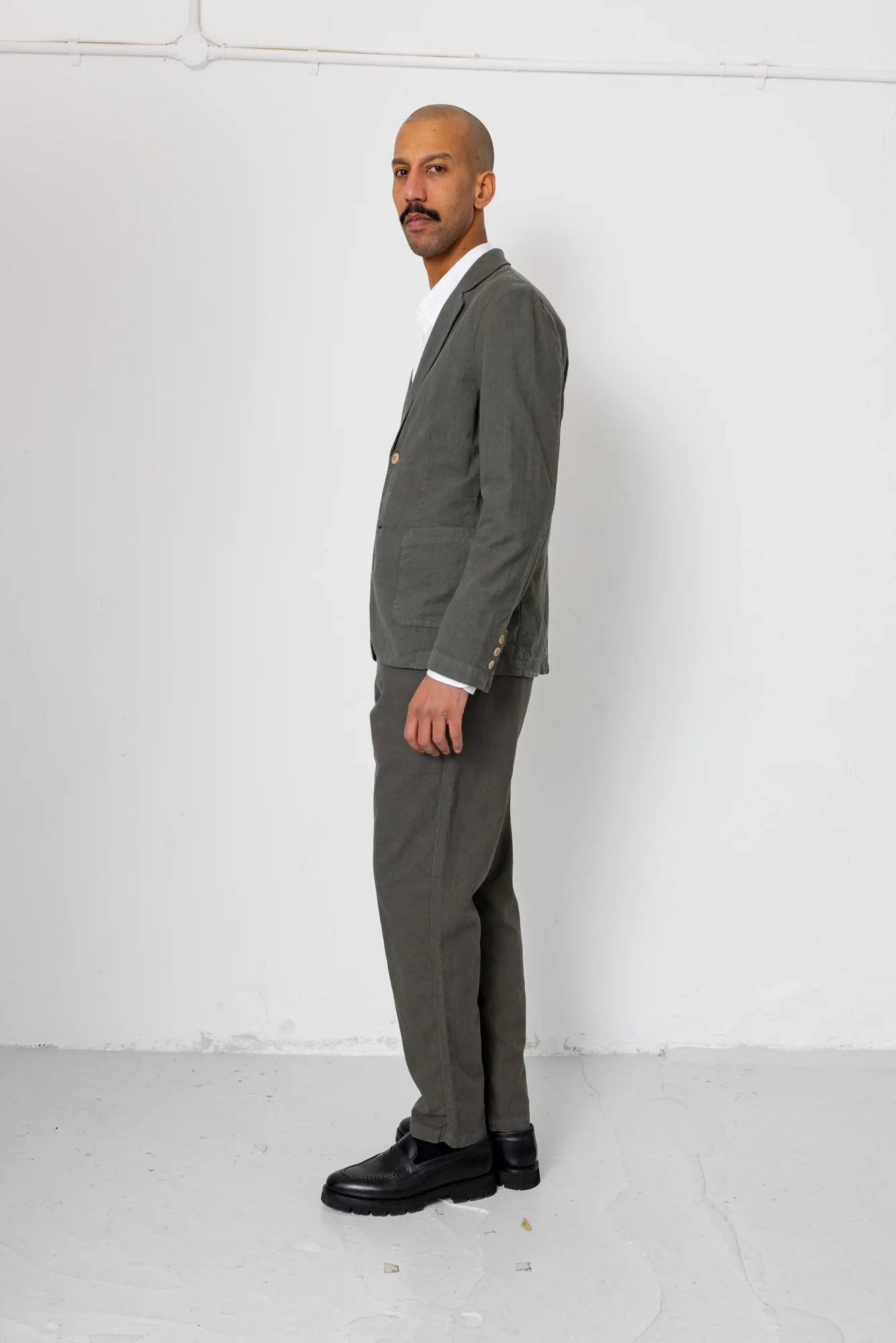 Fixed Waistband Cotton Linen Trouser - Dark Sage - Image 7