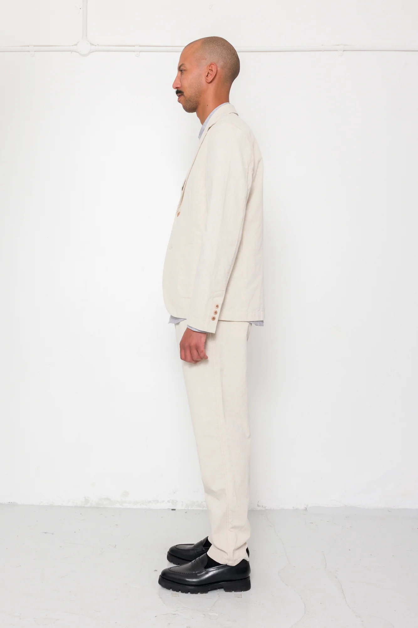 Fixed Waistband Cotton Linen Trouser - Natural Linen Canvas - Image 4