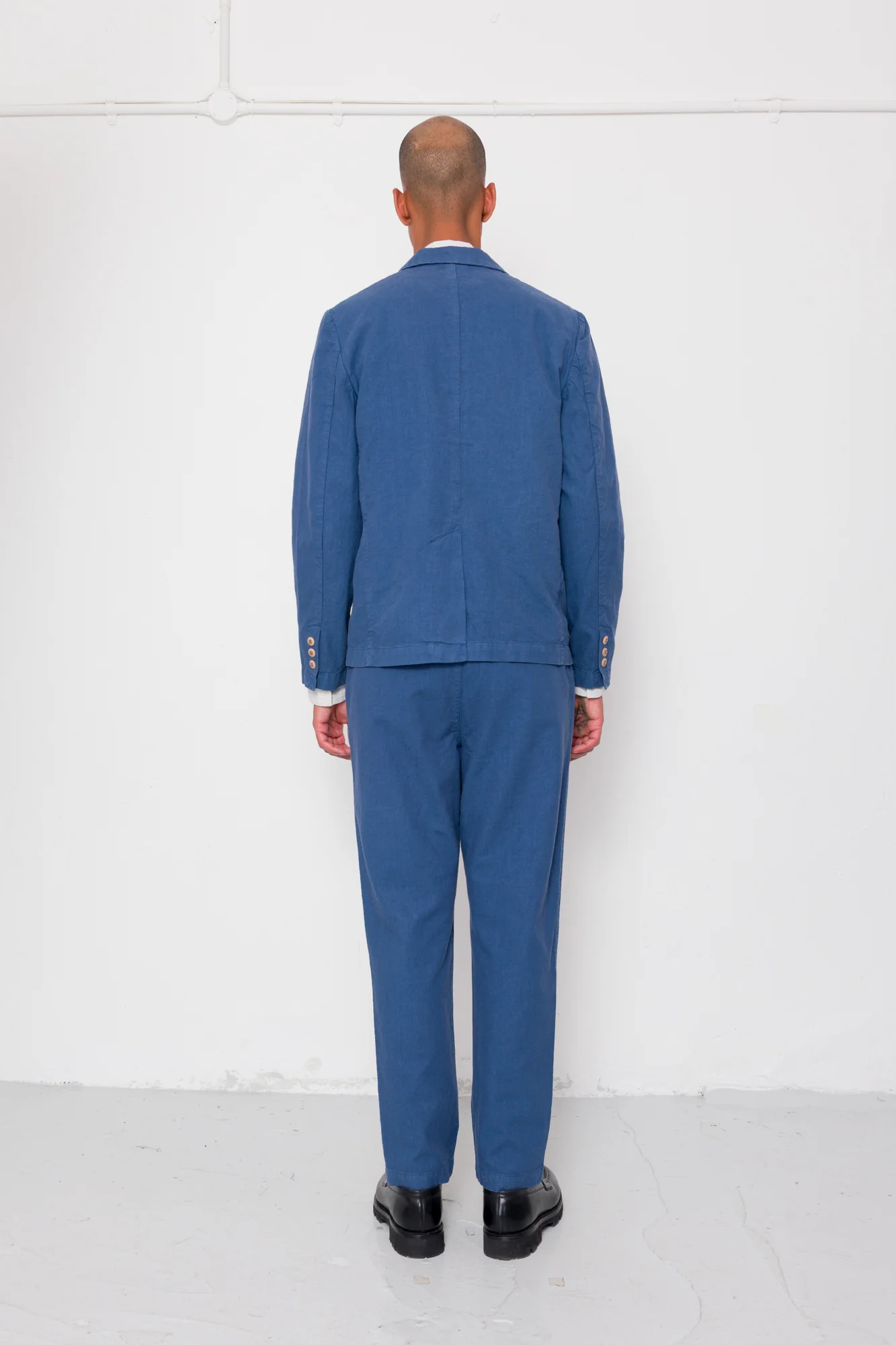 Fixed Waistband Cotton Linen Trouser - Woad - Image 8