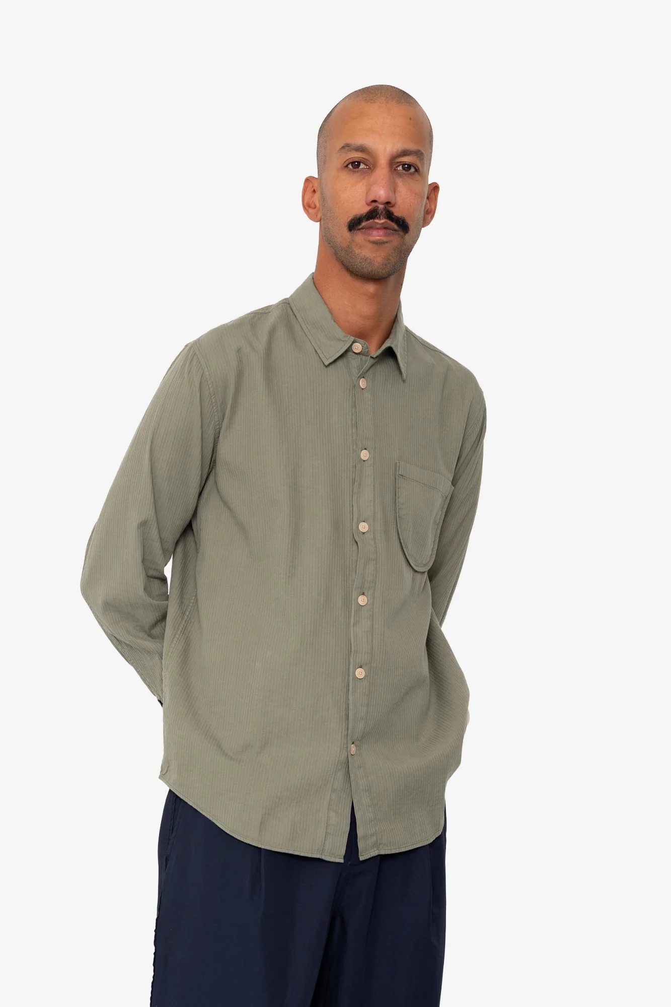 Herringbone Curve Shirt - Olive - Image 6