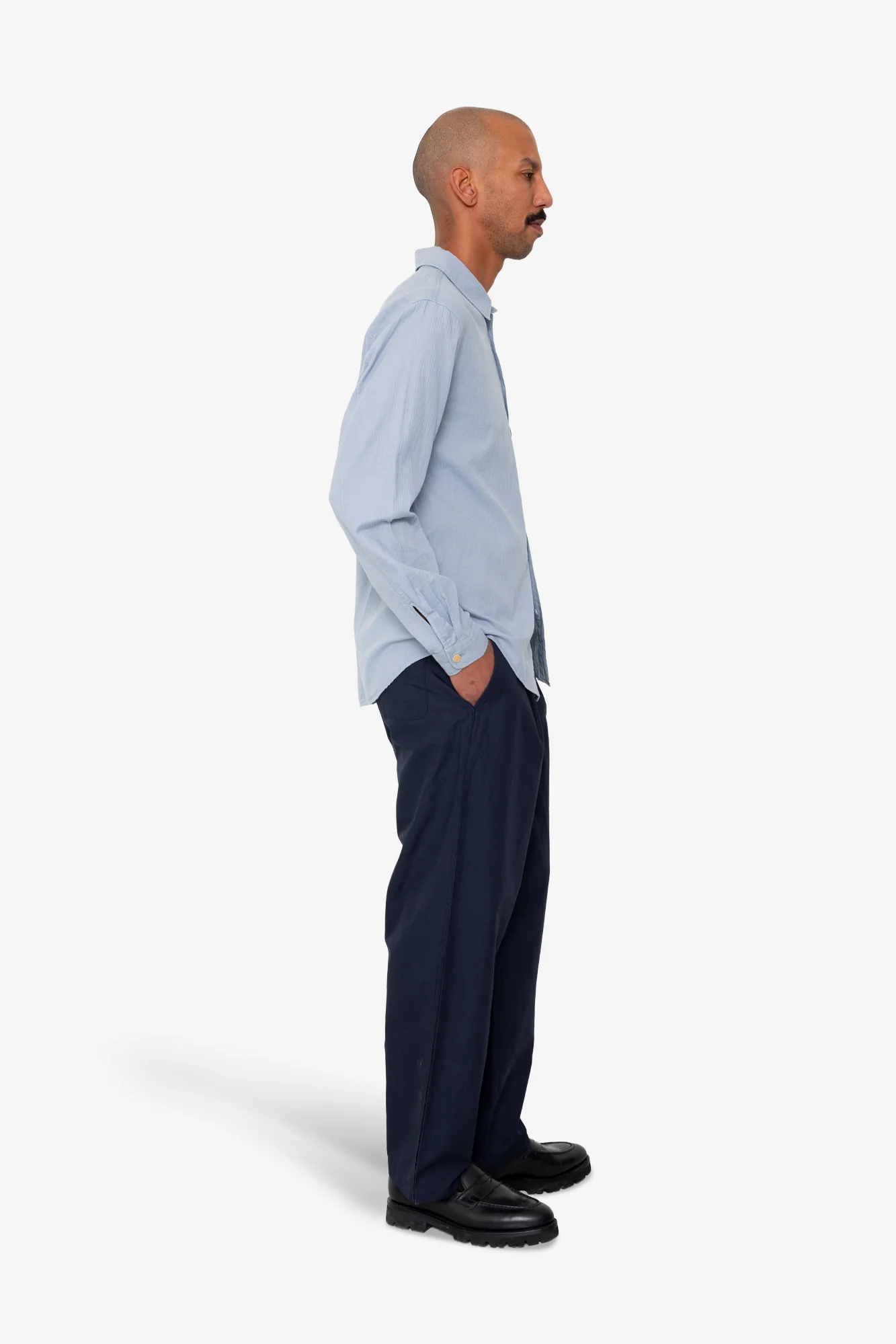 Herringbone Curve Shirt - Soft Blue - Image 6