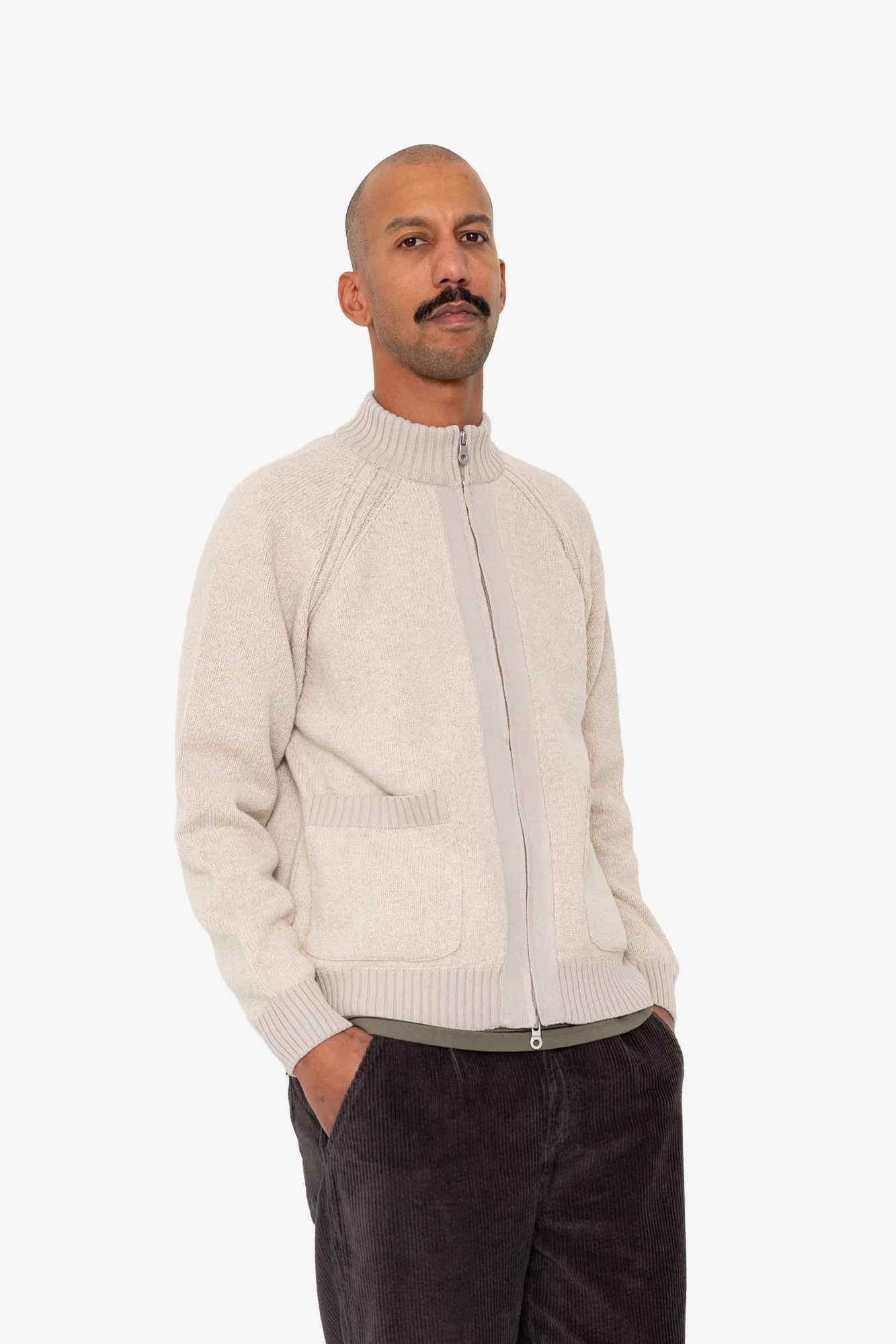 Knitted Zip Thru Bomber - Stone - Image 6