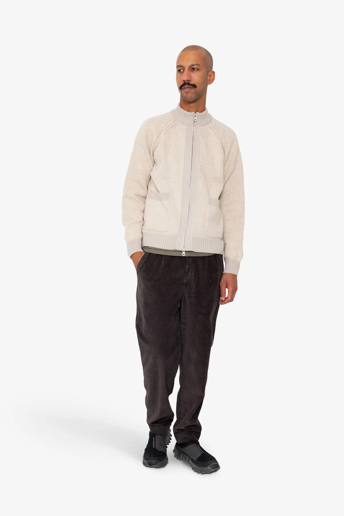 Knitted Zip Thru Bomber - Stone - Image 8