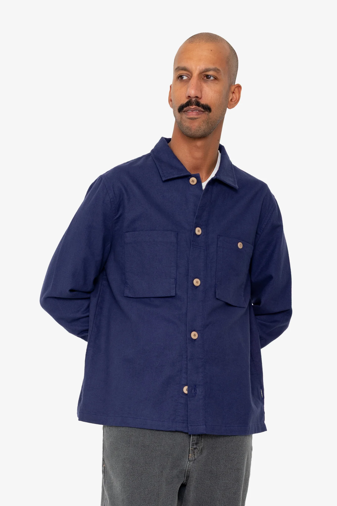 Patch Overshirt - Mid Blue Moleskin - Image 6