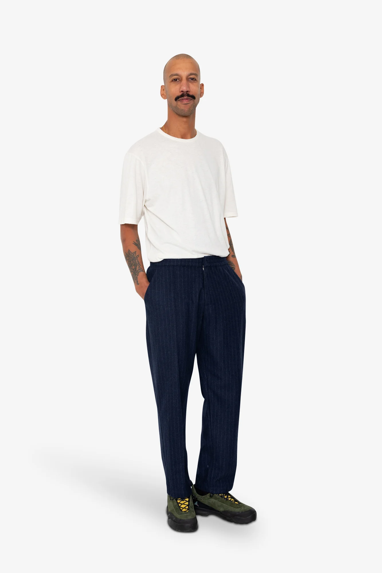 Pintuck Trouser - Navy Wool Stripe - Image 6
