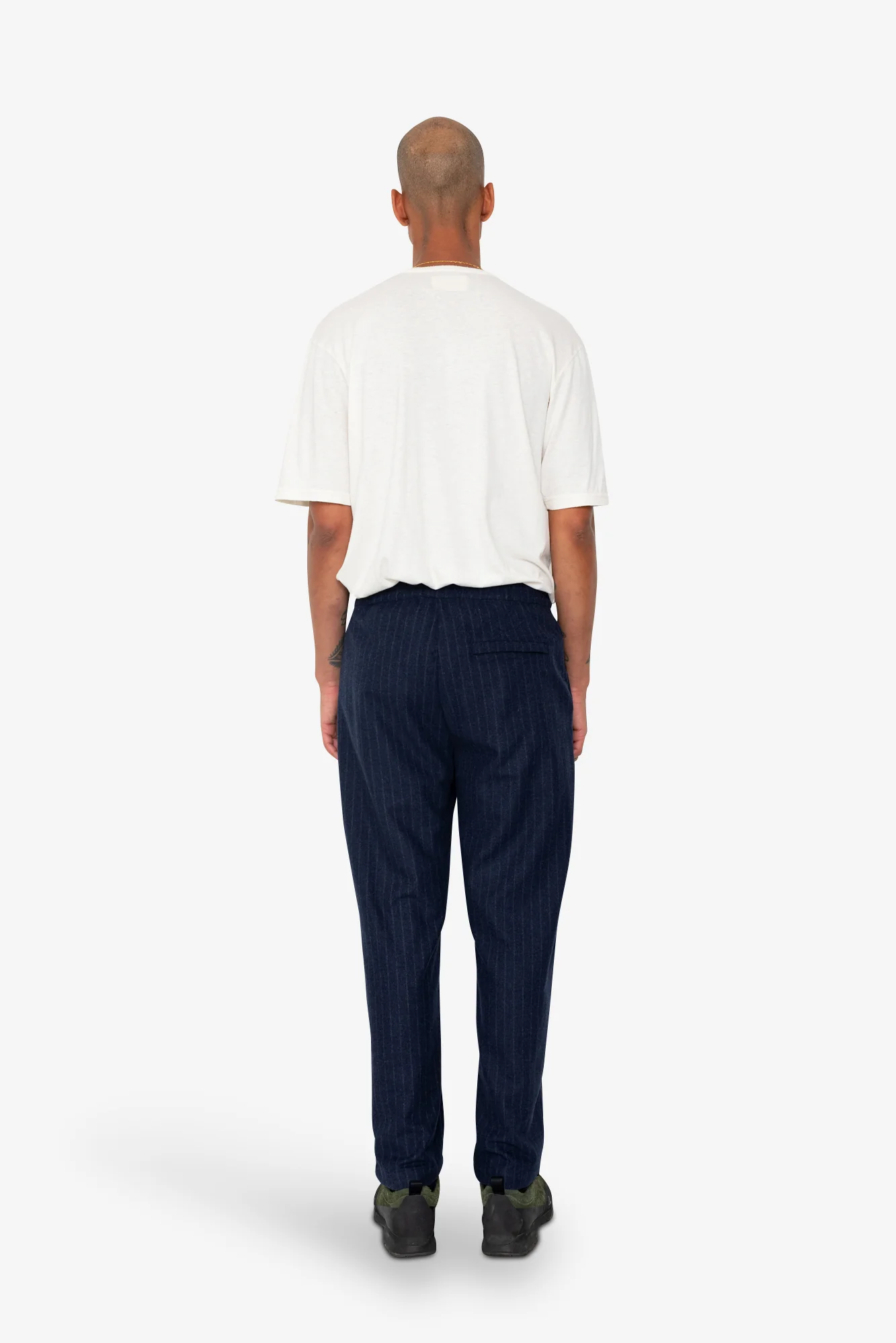 Pintuck Trouser - Navy Wool Stripe - Image 8