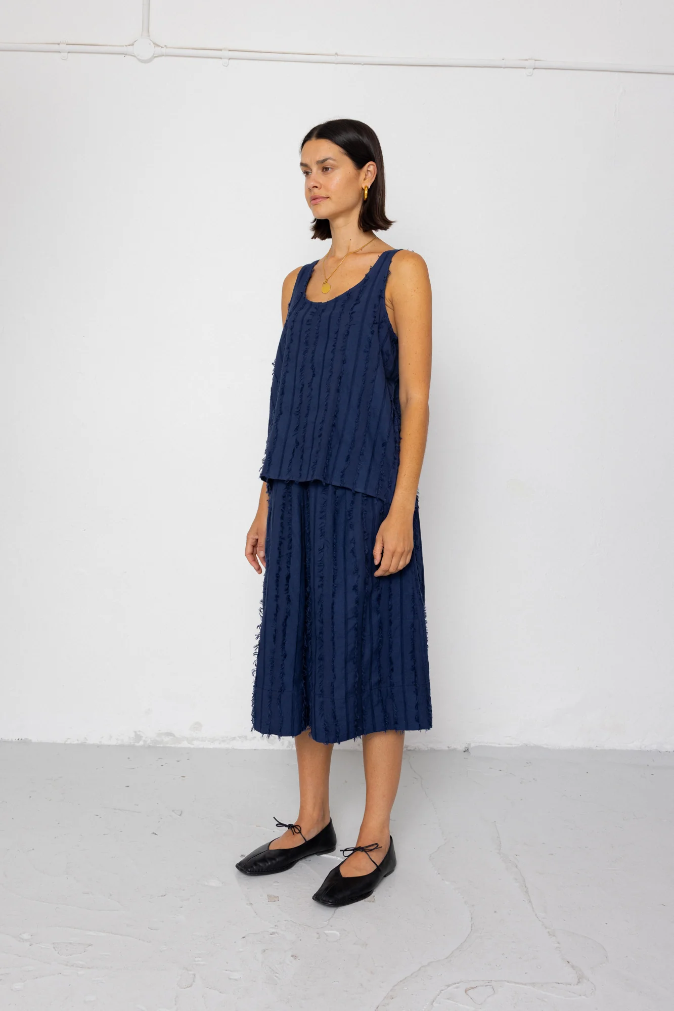 Pleated Scoop Back Vest - Dark Navy Cutwork Stripe - Image 3