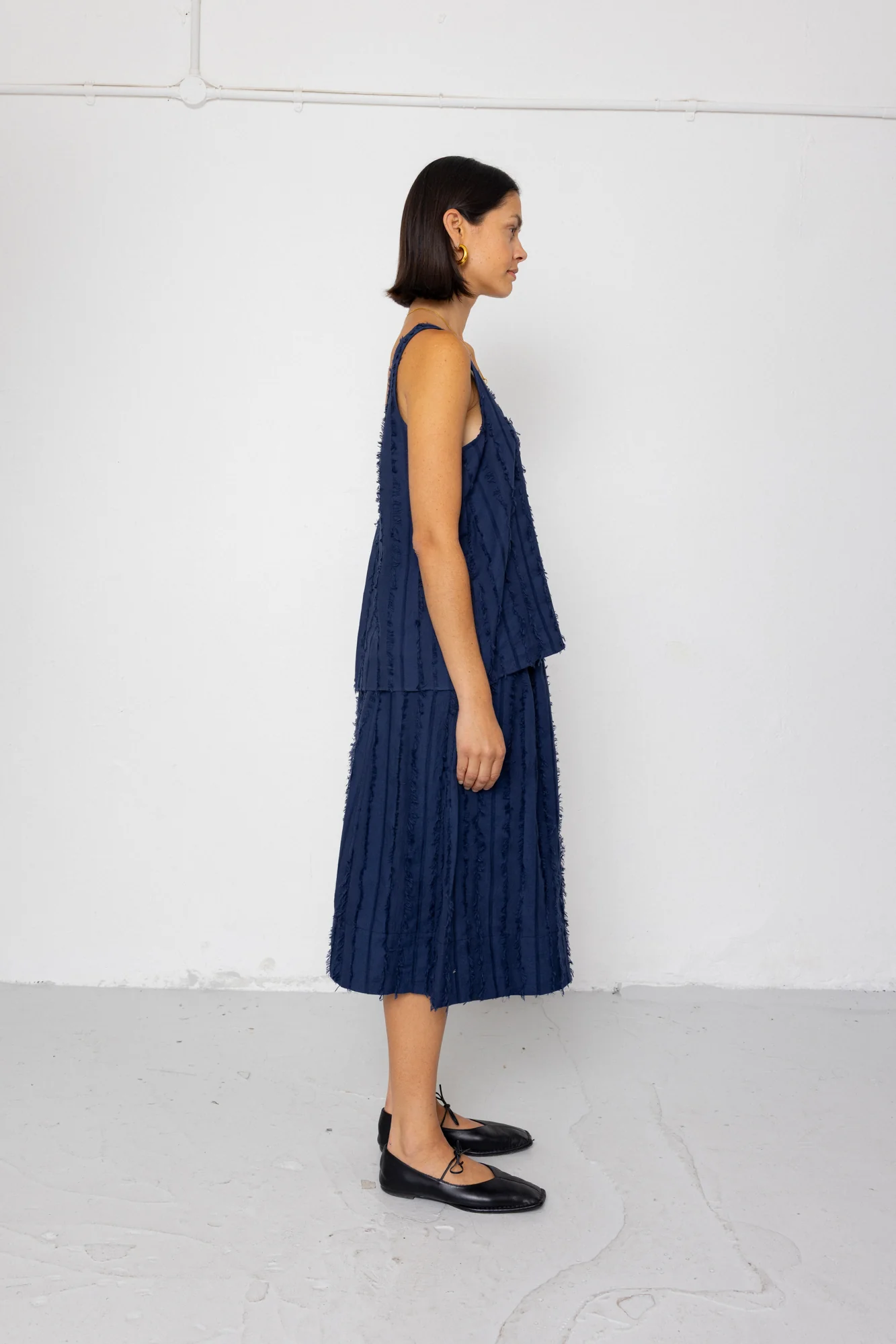 Pleated Scoop Back Vest - Dark Navy Cutwork Stripe - Image 7