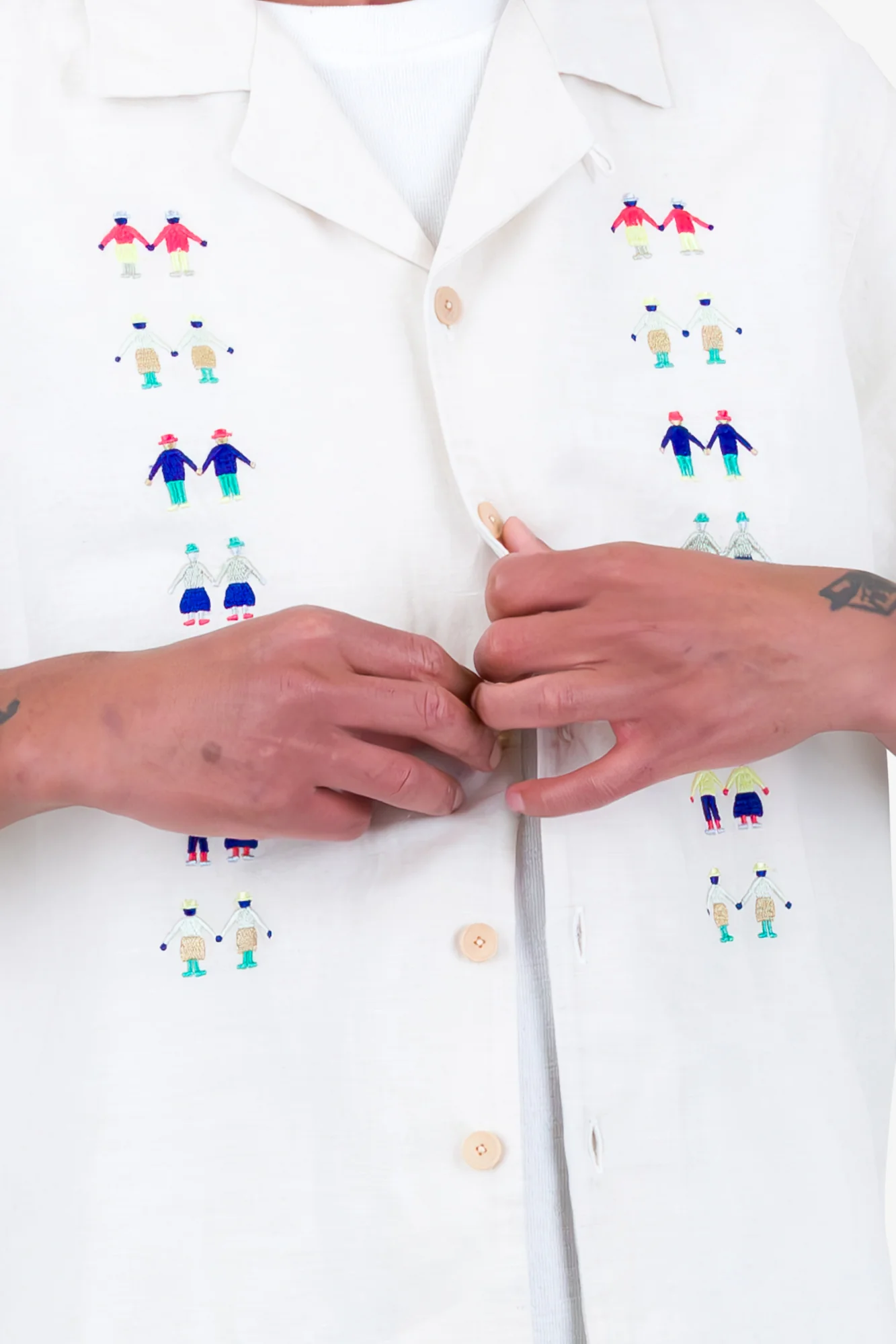 Relaxed Soft Collar Shirt - Ecru Track Embroidery - Image 7