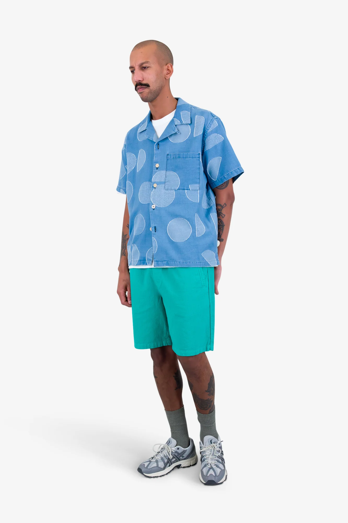 Relaxed Soft Collar Shirt - Indigo Circle Jacquard - Image 10