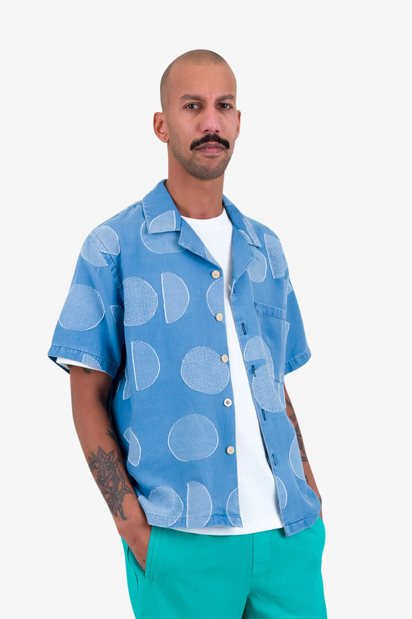 Relaxed Soft Collar Shirt - Indigo Circle Jacquard - Image 6