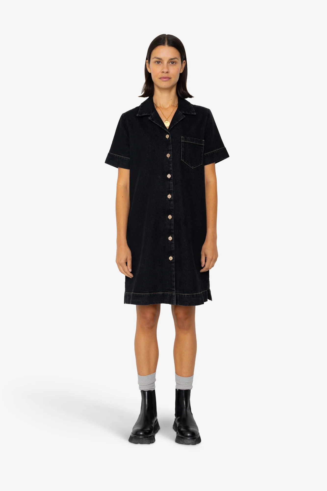 Shirt Dress - Washed Black Denim - Image 2