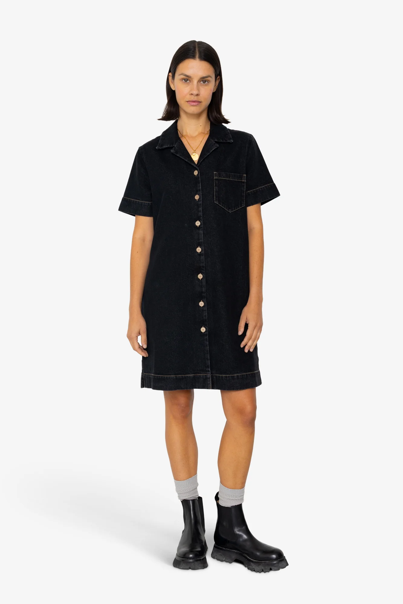 Shirt Dress - Washed Black Denim - Image 9