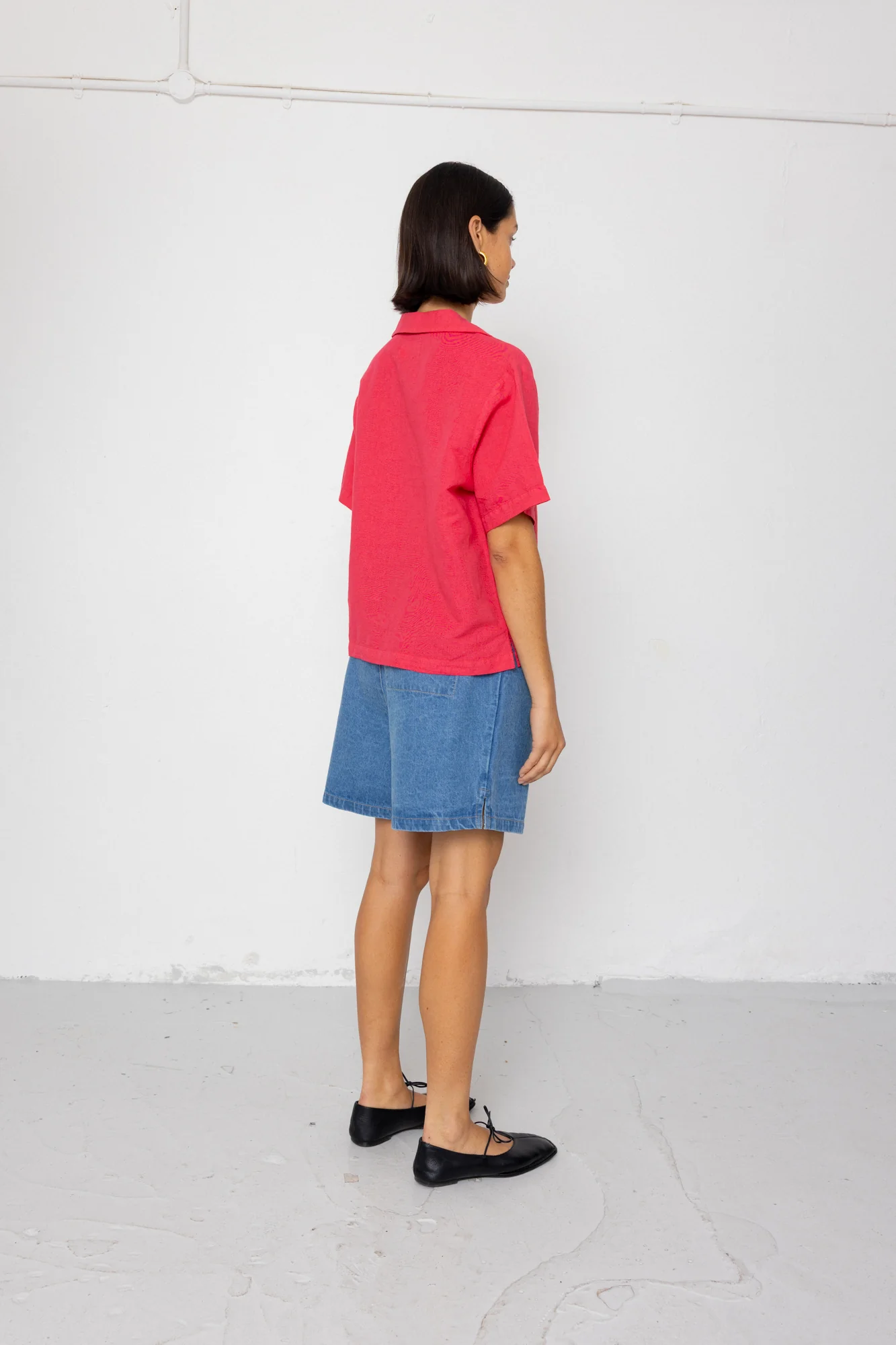 Short Sleeve Soft Collar Shirt - Rose Red - Image 8