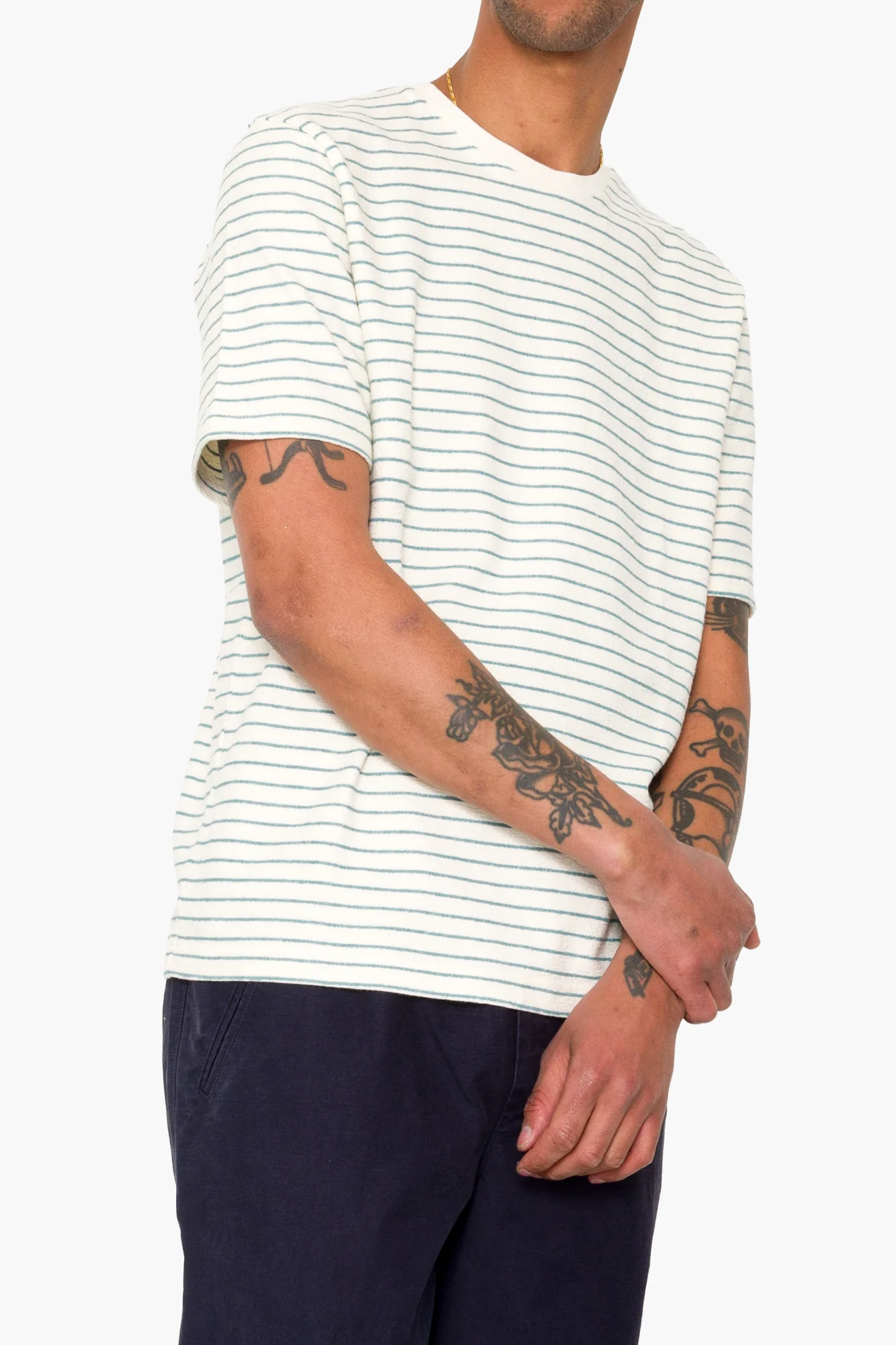 Short Sleeve Textured Stripe T-Shirt - Ecru / Misty Green - Image 7