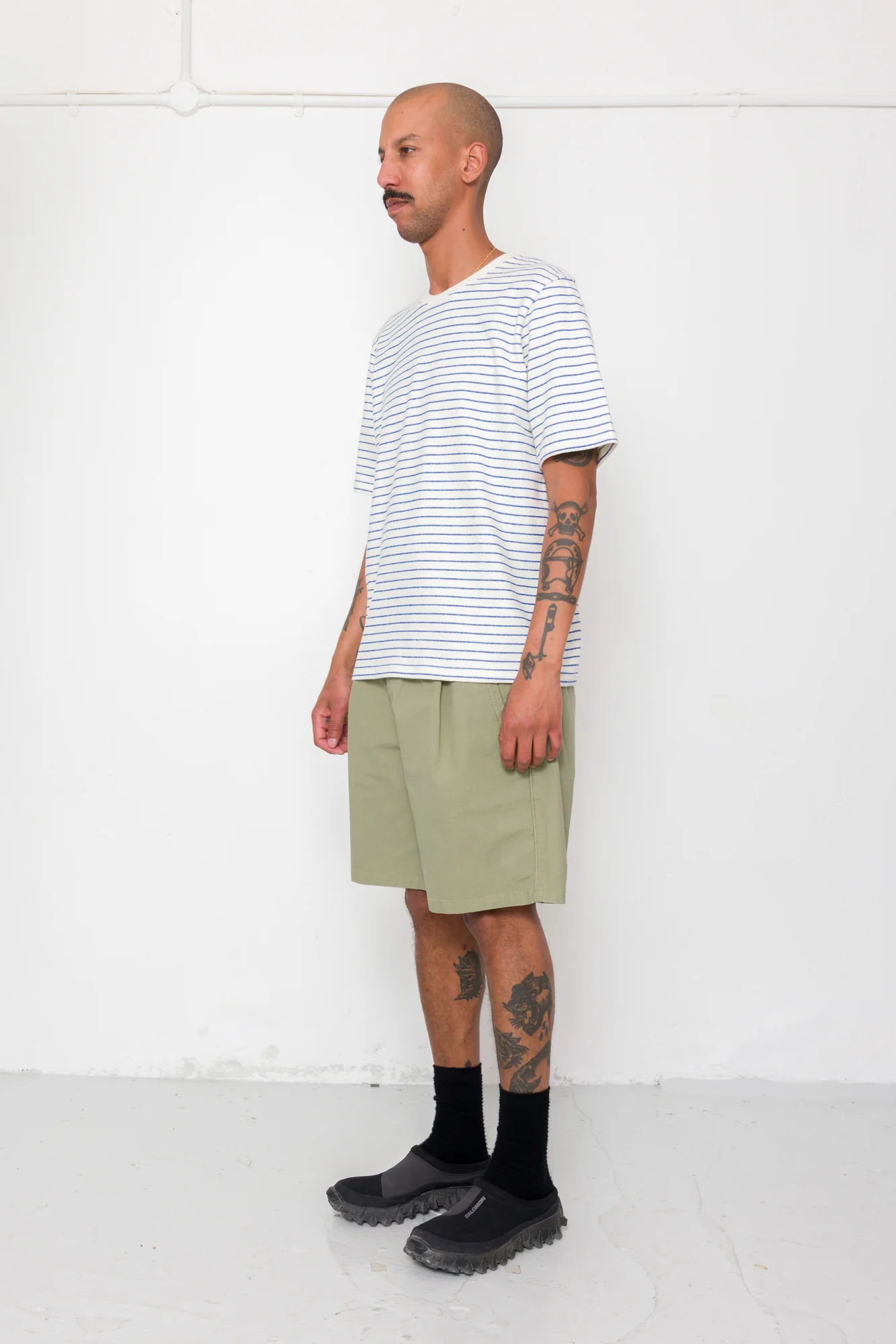 Short Sleeve Textured Striped T-Shirt - Ecru / Bright Blue - Image 3