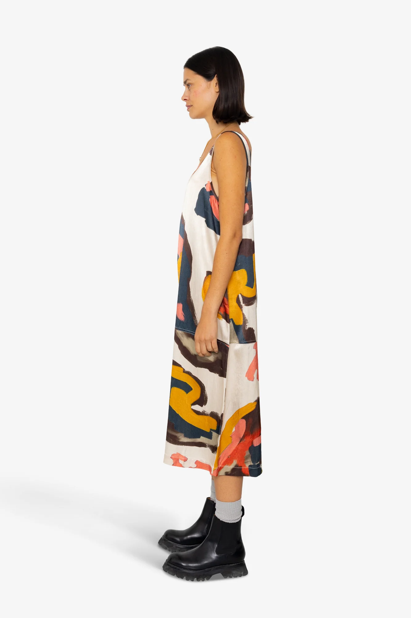 Slip Dress - Impasto Print Satin - Image 4