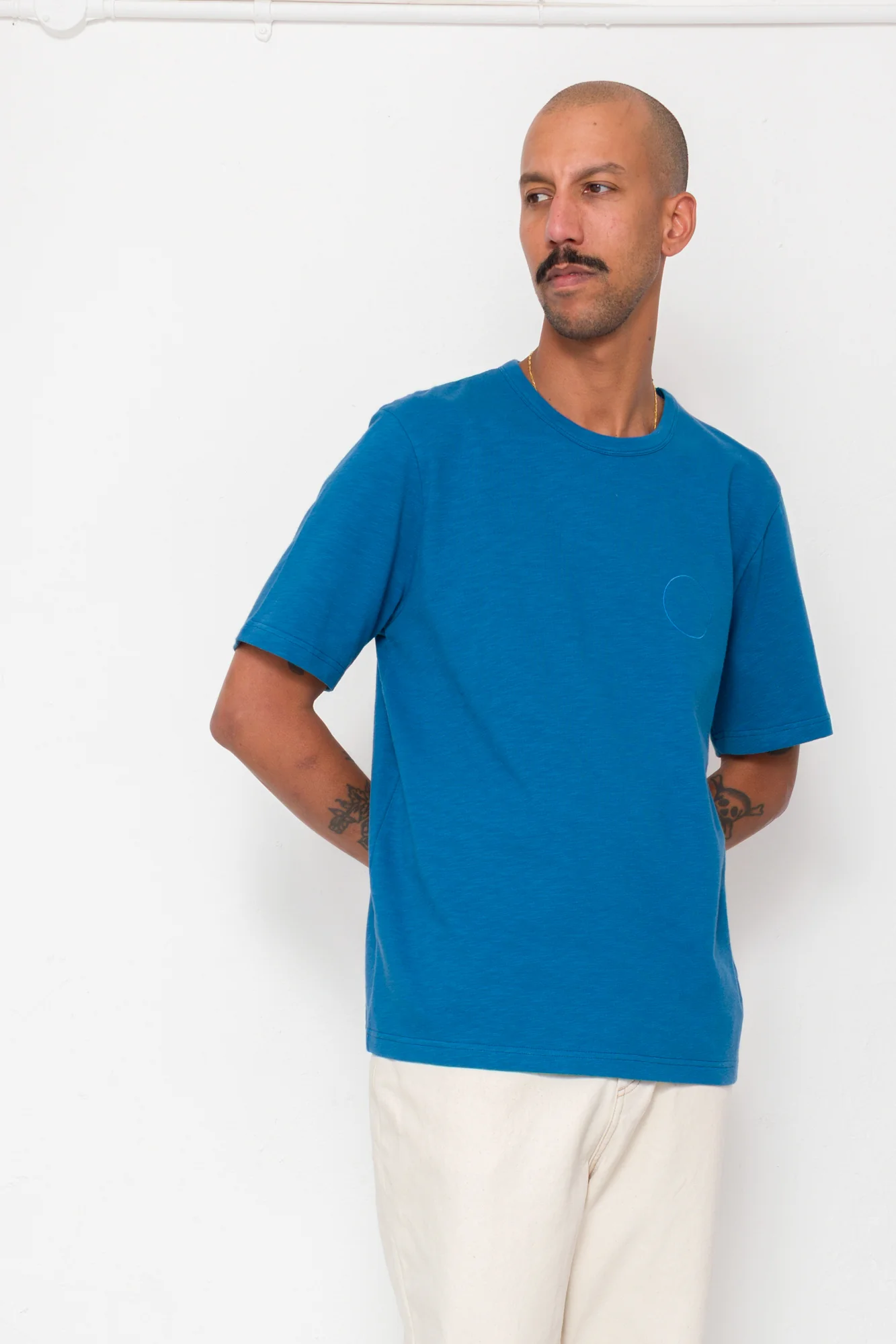 Slub Embroidered T-Shirt - Soft Blue - Image 7
