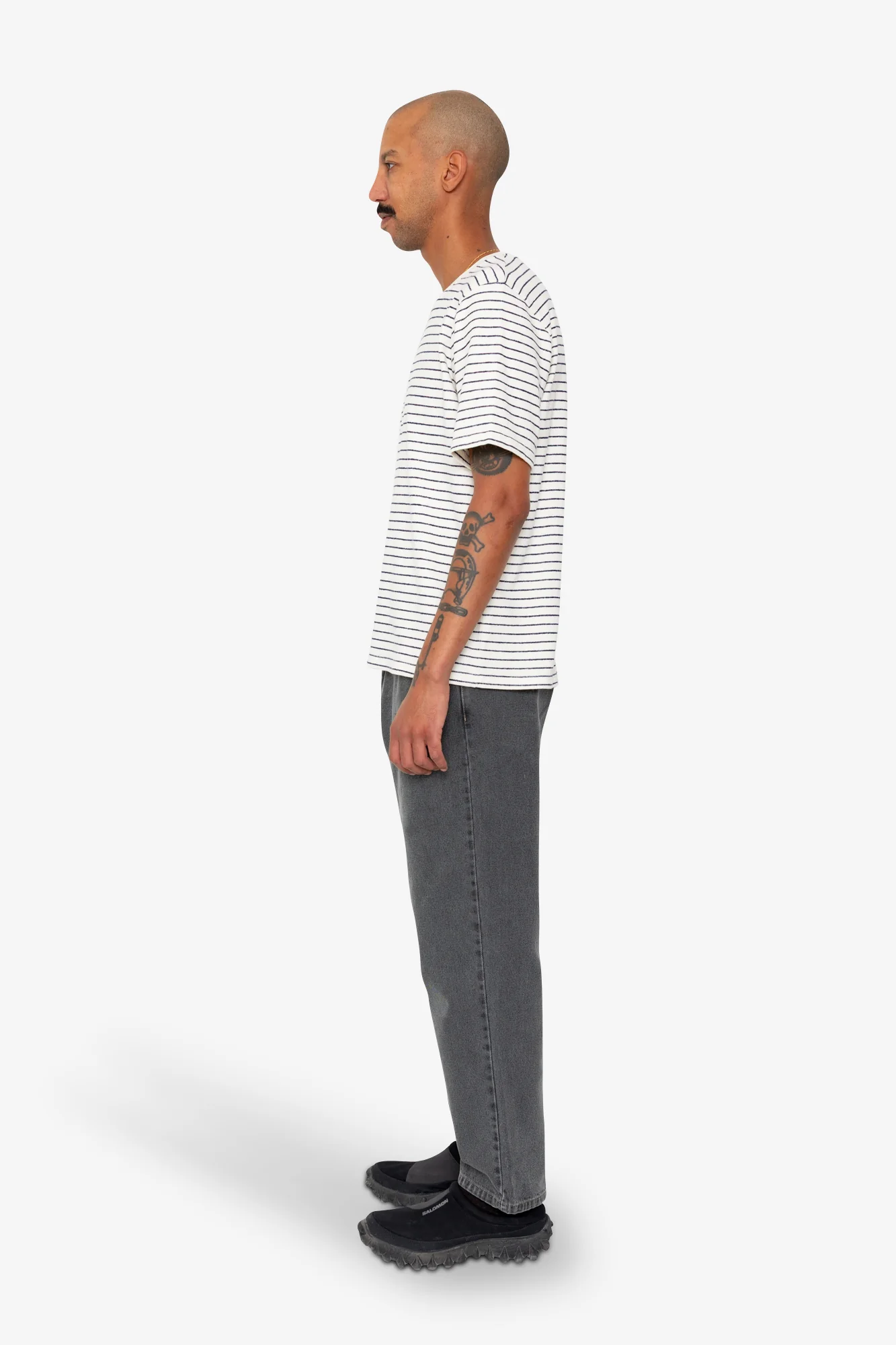 Short Sleeve Textured Striped T-Shirt - Ecru Navy - Image 4