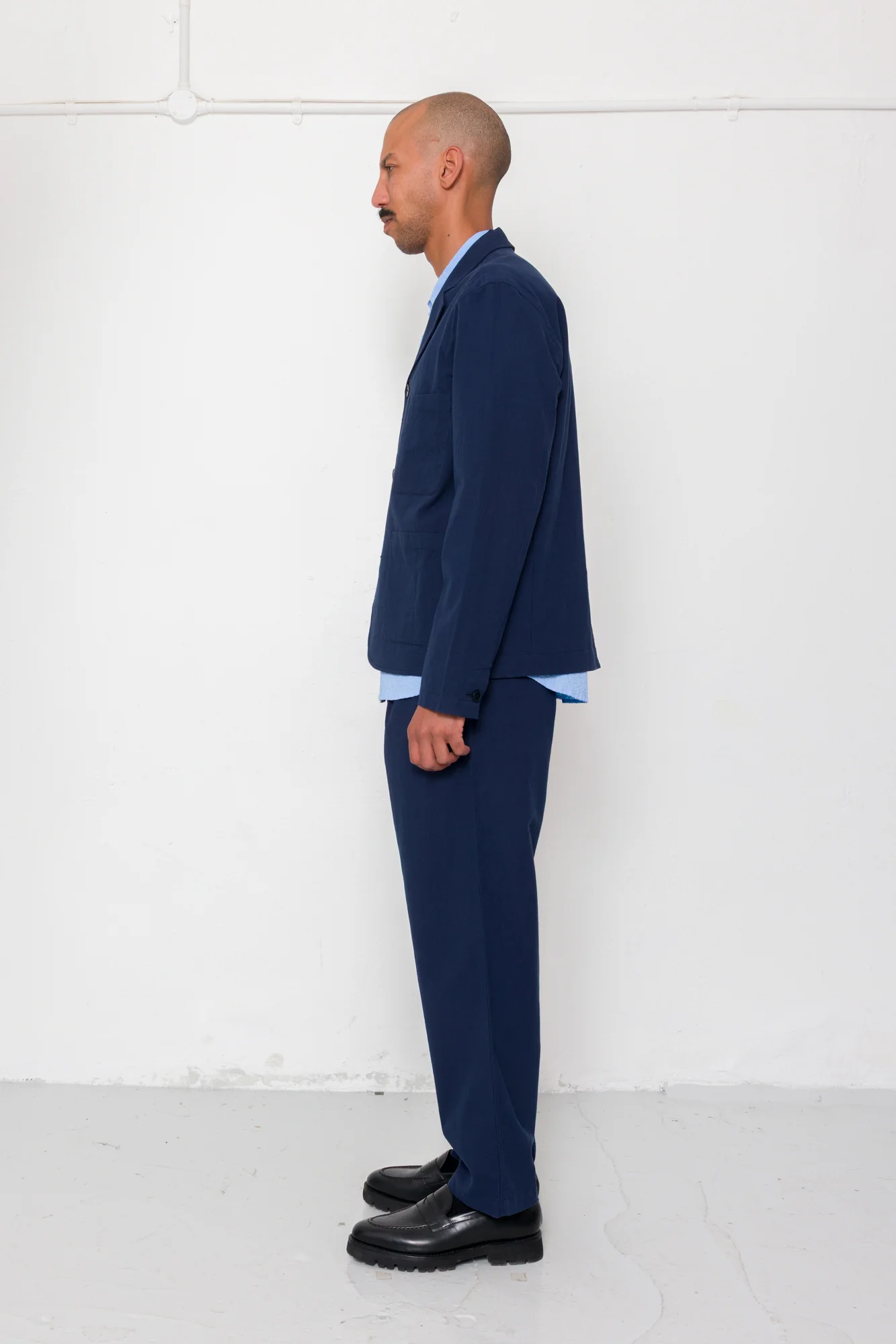 Wide Fit Trouser - Navy Textured Cotton - Image 4