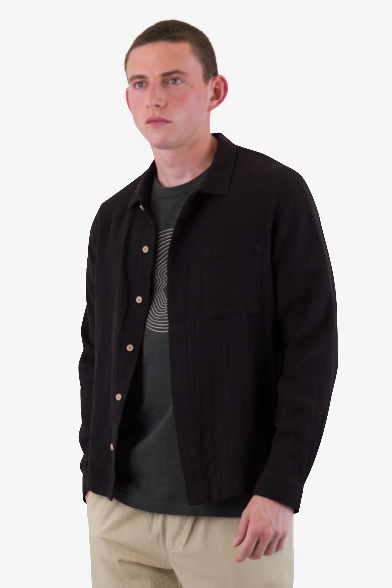 Patch Shirt - Soft Black Open Weave Check - Image 7