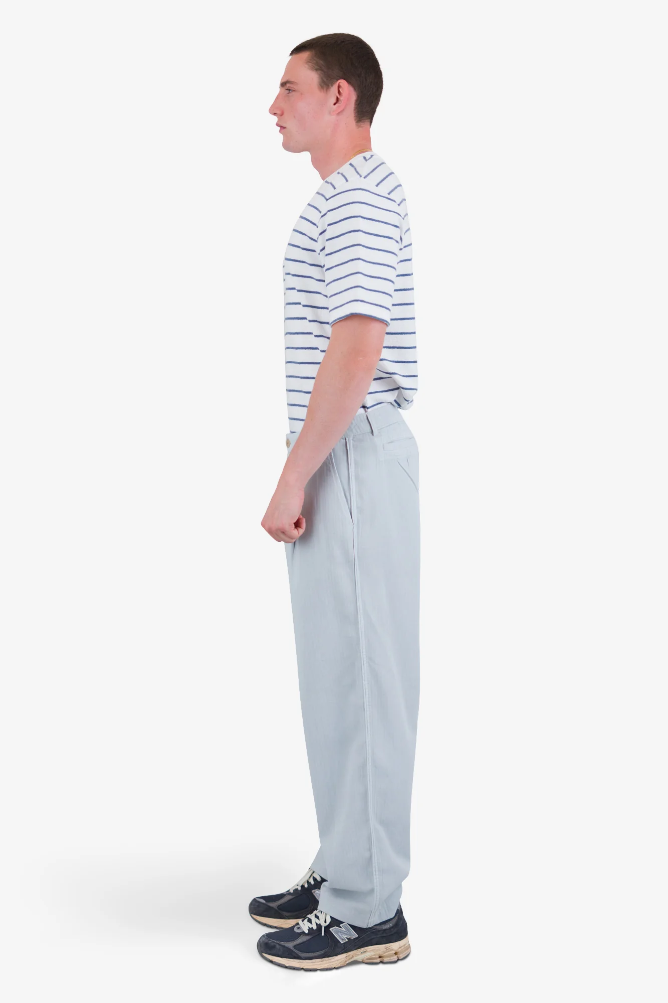 Wide Fit Trouser - Mineral Blue Herringbone - Image 4