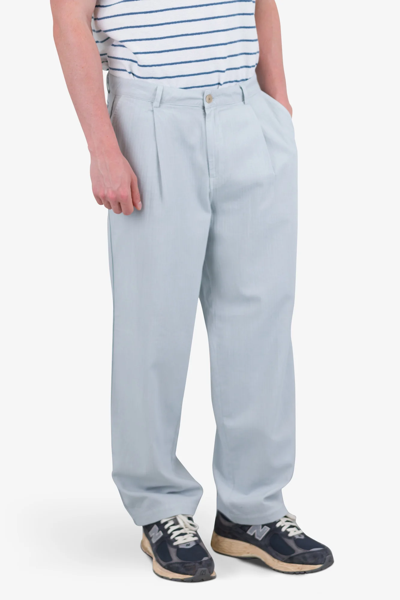 Wide Fit Trouser - Mineral Blue Herringbone - Image 6