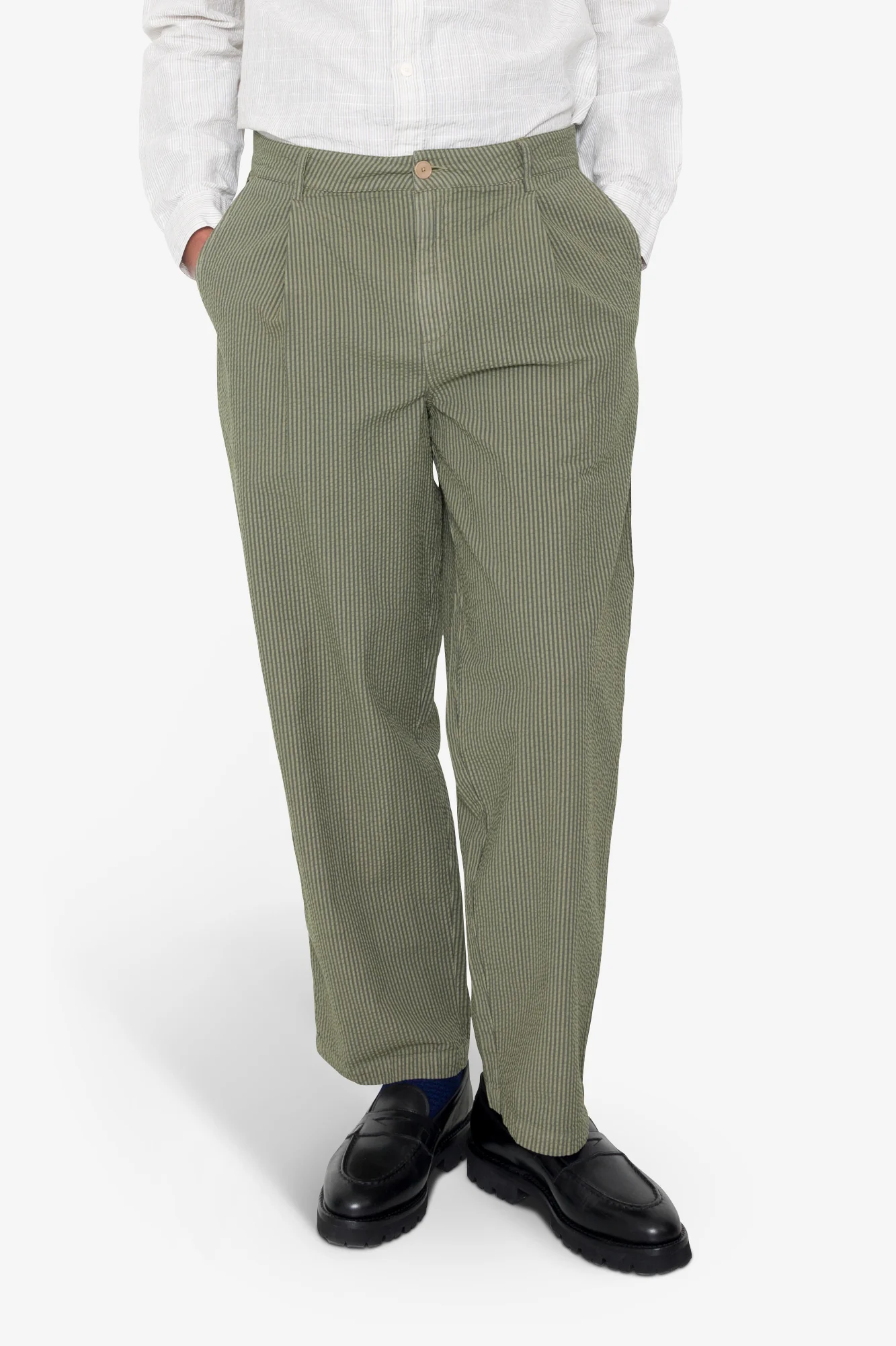 Wide Fit Trouser - Sage Overdyed Stripe - Image 7